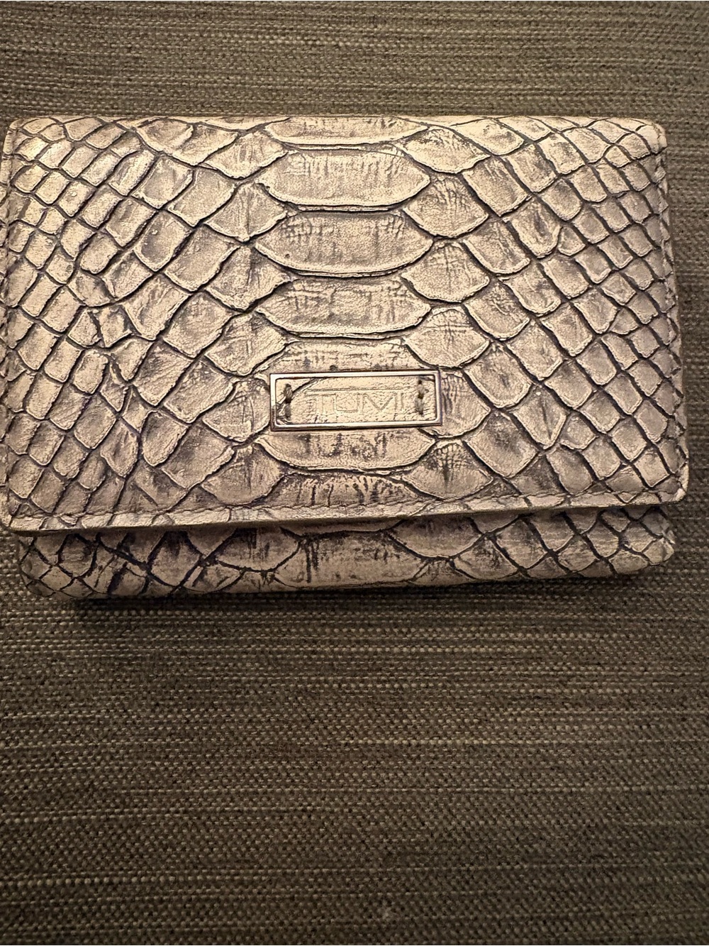 Tumi Metallic Silver Snake-Embossed Clutch